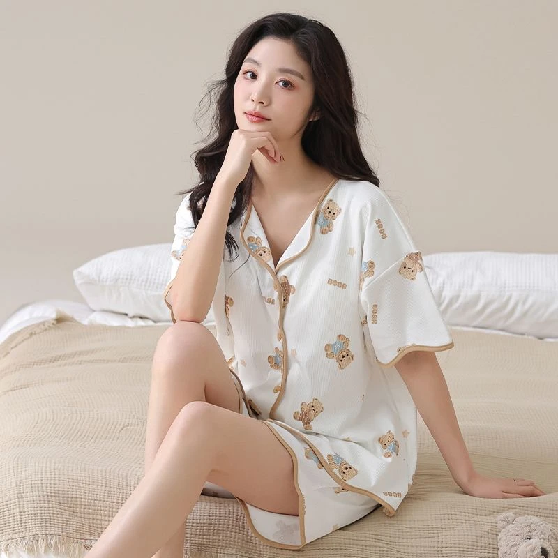 夏季可爱休闲圆领冰丝睡衣少女短裤短袖韩版宽松家居服女套装