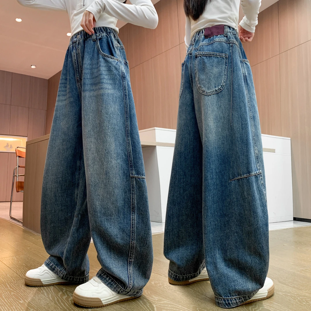 女童春秋款牛仔裤2025秋季新款儿童宽松阔腿女孩显瘦直筒长裤痞帅
