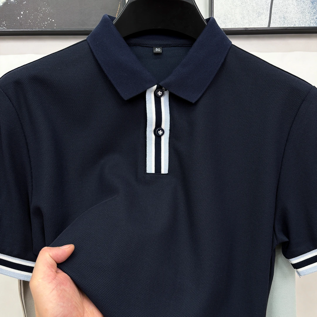 CATIA SELI夏季桑蚕丝亚麻棉轻户外休闲短袖t恤男翻领撞色polo衫