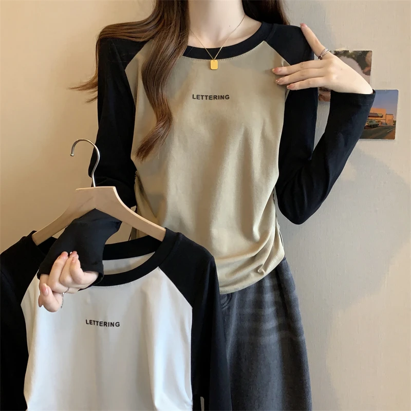 大码哺乳衣外穿长袖T恤2025春装新款撞色抽绳设计感圆领喂奶上衣