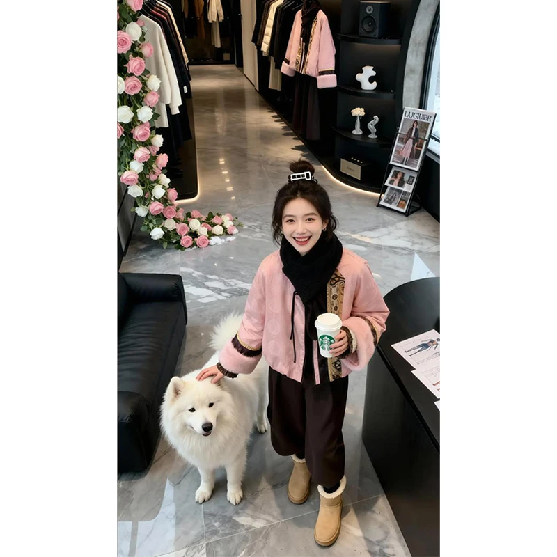 SHALLDOER【智性美人】冬季巨好看时尚套装新中式棉服外套+阔腿裤子