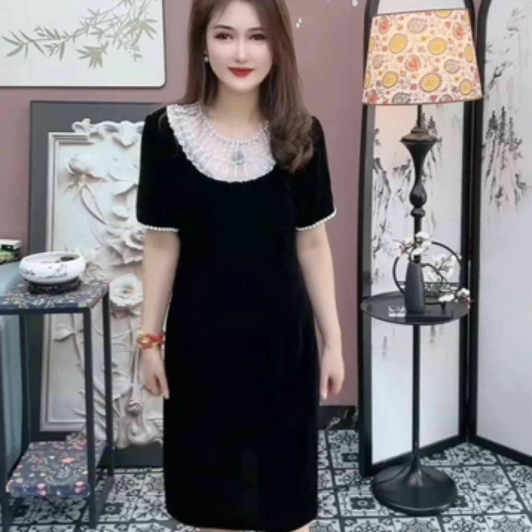 009-夏季新品工艺串珠丝绒裙