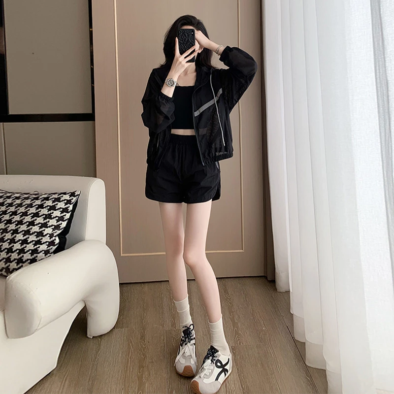 休闲风时尚套装短裤韩版莫奈花园风珠片公主风甜辣小个子防晒服女