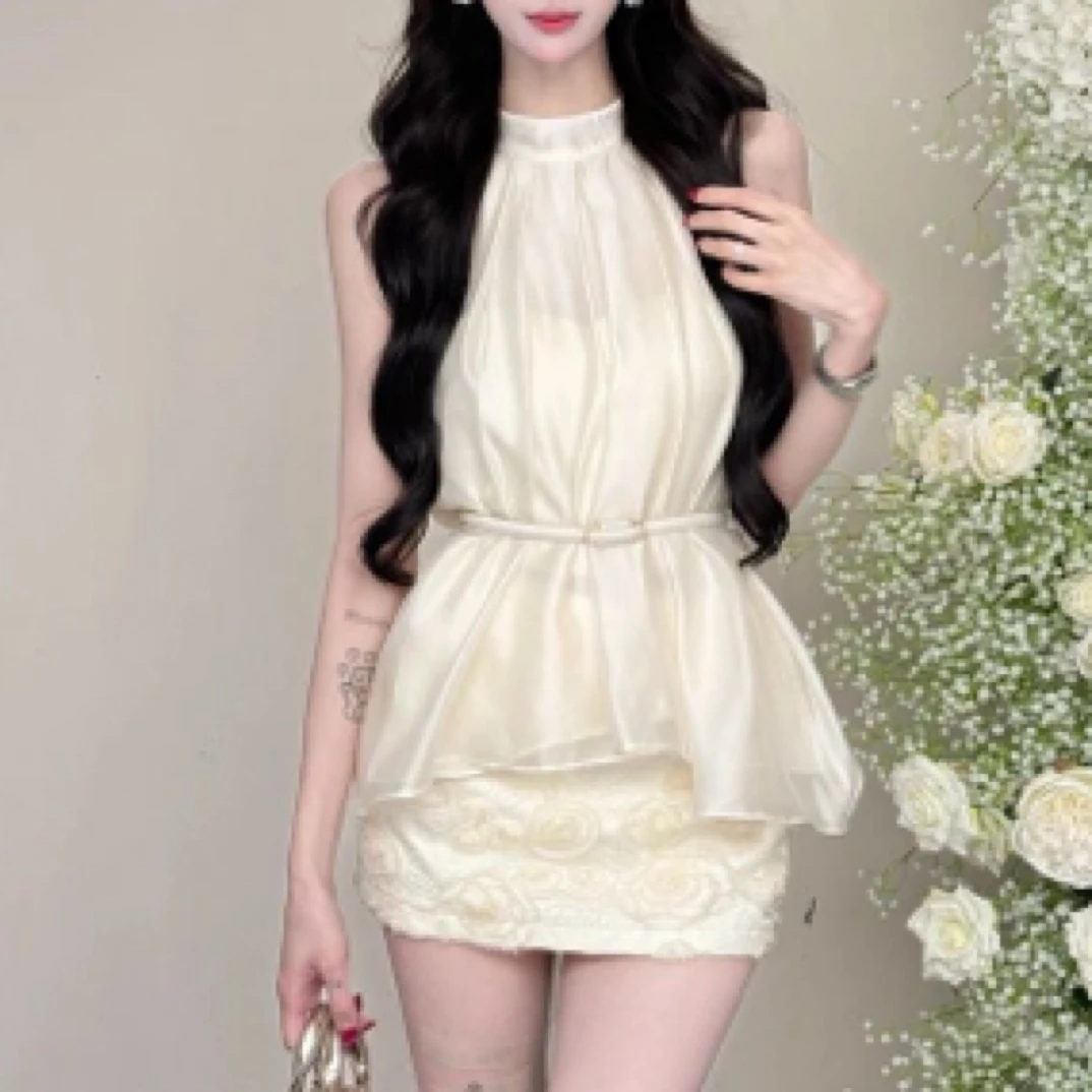 夏季法式纯欲风显瘦时尚小众衬衫白色半身裙套装