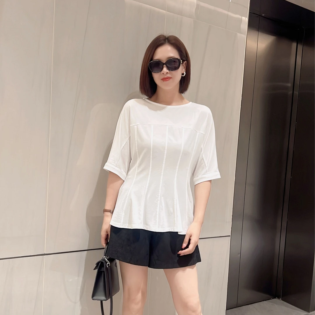 透气法式圆领轻熟风甜美纯色T恤套装设计师百搭女士 0818