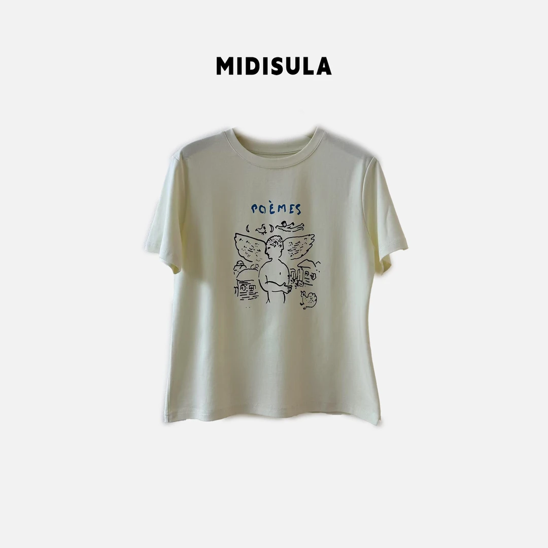 阿玉家&春季新款简约动漫T恤天使poeme字母短袖#6649