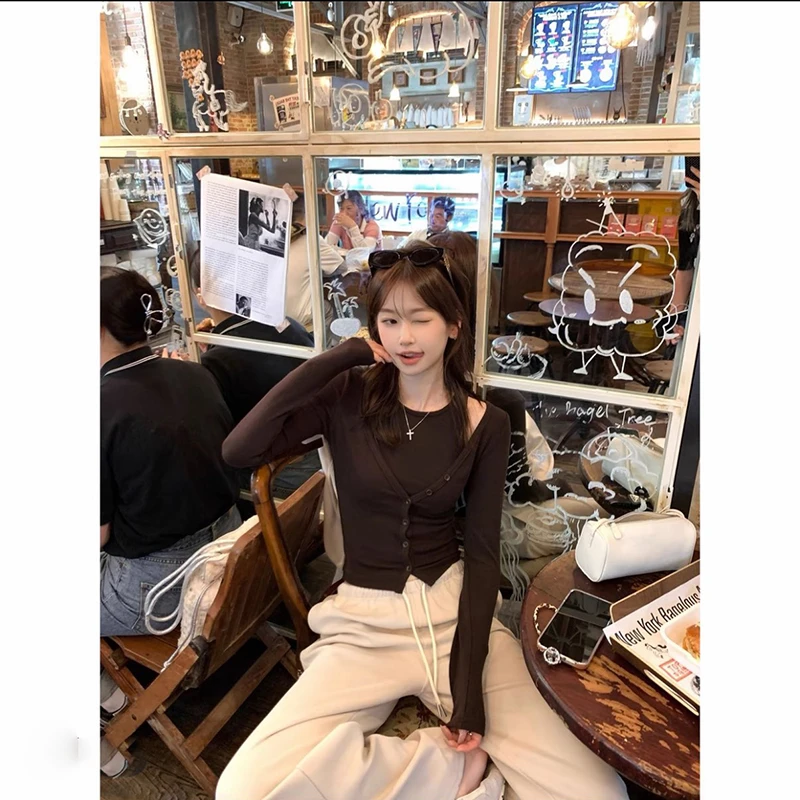 8911# 2025早秋衣服韩系修身显瘦背心小开衫两件套女初秋两件套