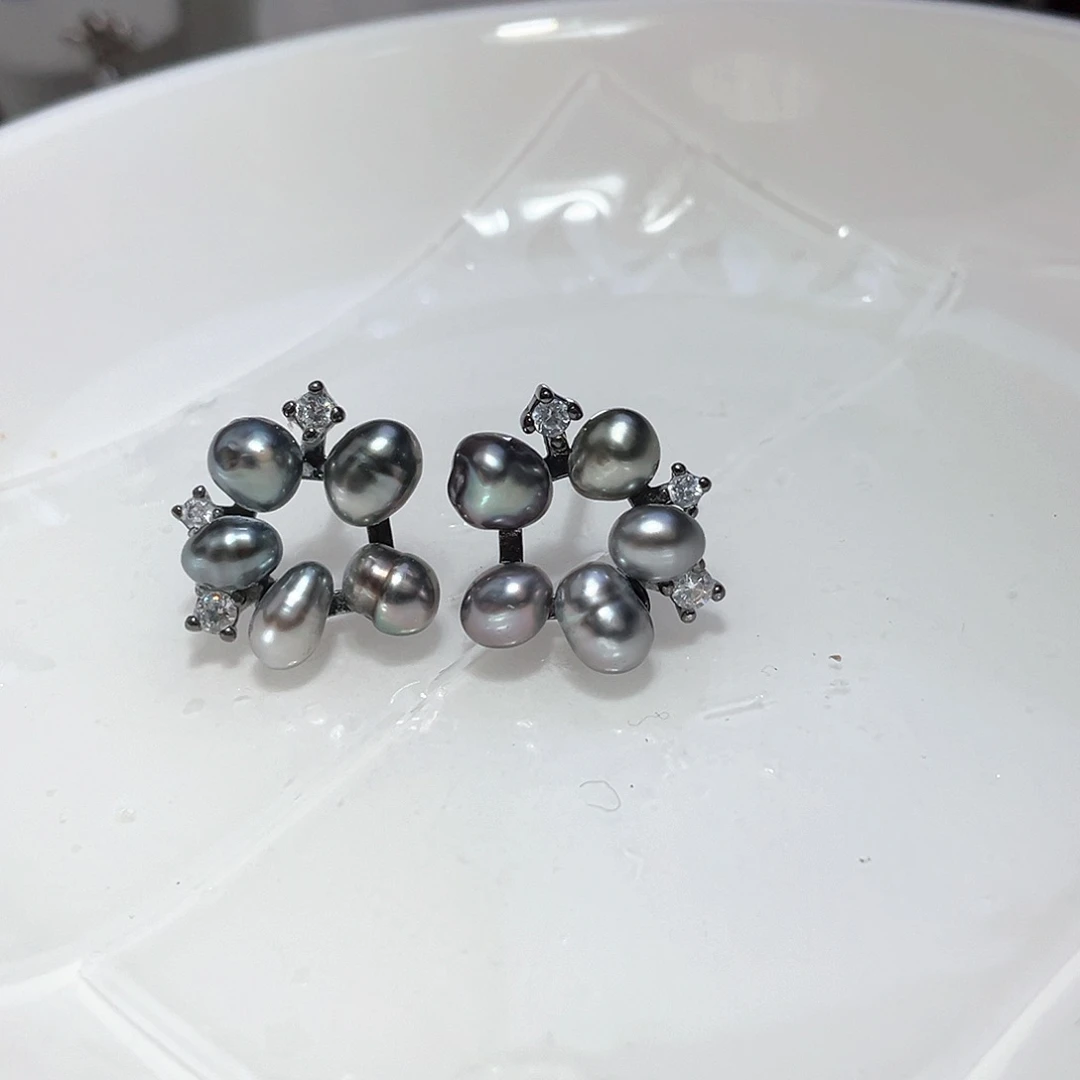 海水珍珠耳饰银S925镶嵌笨*