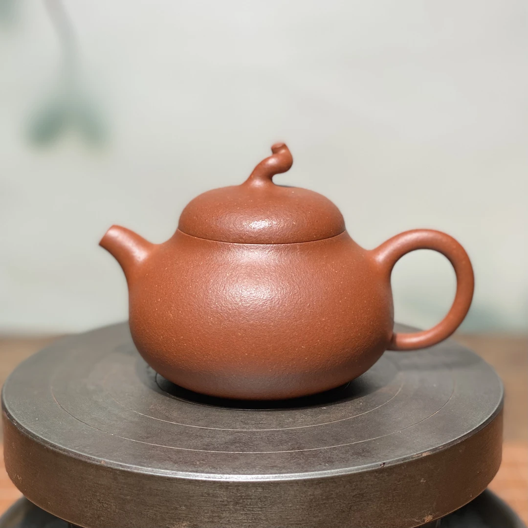 宜兴全手工紫砂壶茄段壶黄龙山宝山矿区原矿手练红降坡160cc茶壶