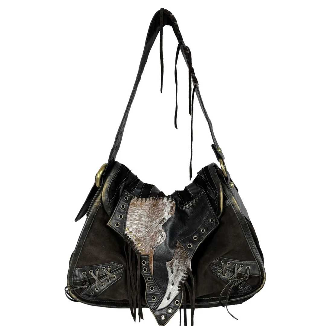 古着牛皮透染手提单肩斜挎小众时尚潮流女士包包