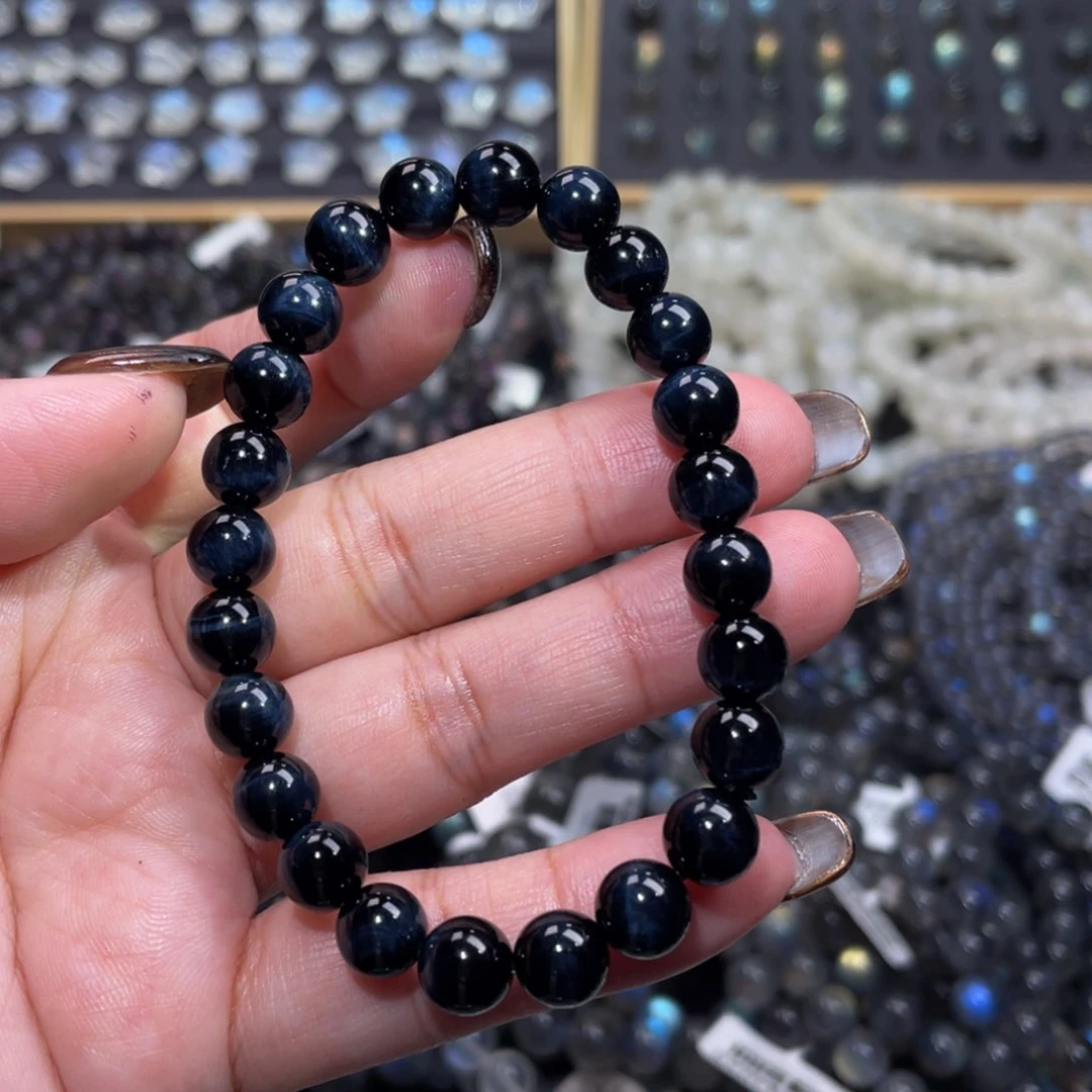 水晶手链未镶嵌猫眼蓝虎眼石手链7.9mm