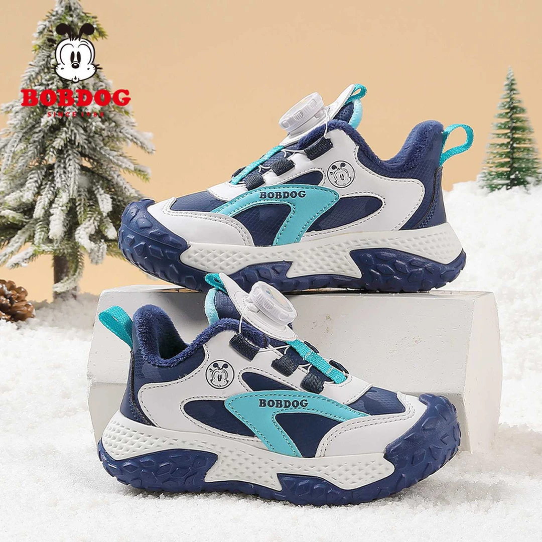 巴布豆童鞋男童鞋子2025新款秋冬加绒保暖学生二棉鞋儿童运动鞋女