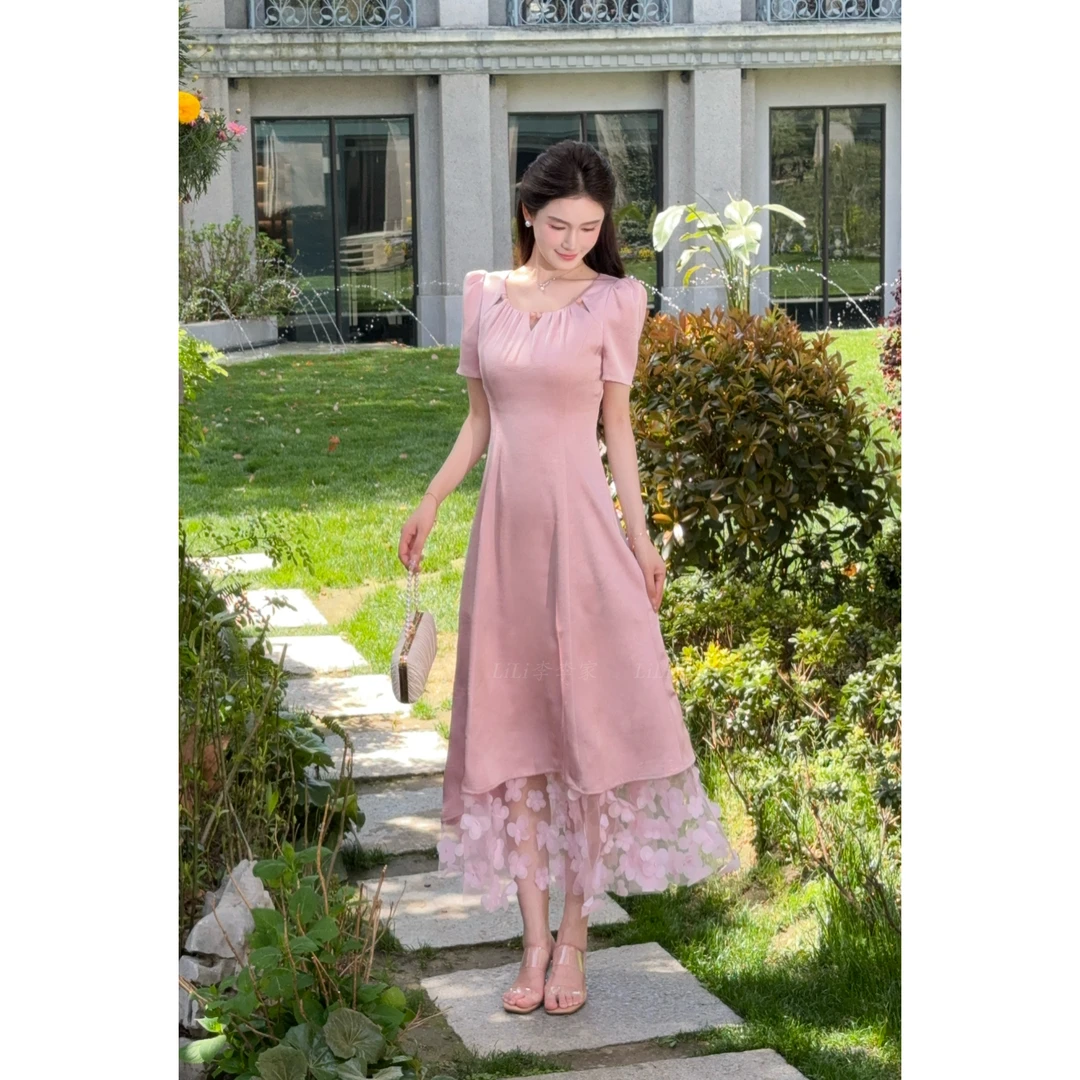 【镜花蝶梦】LiLi欧若风仙气立体蝴蝶缎面连衣裙 XMZH6385