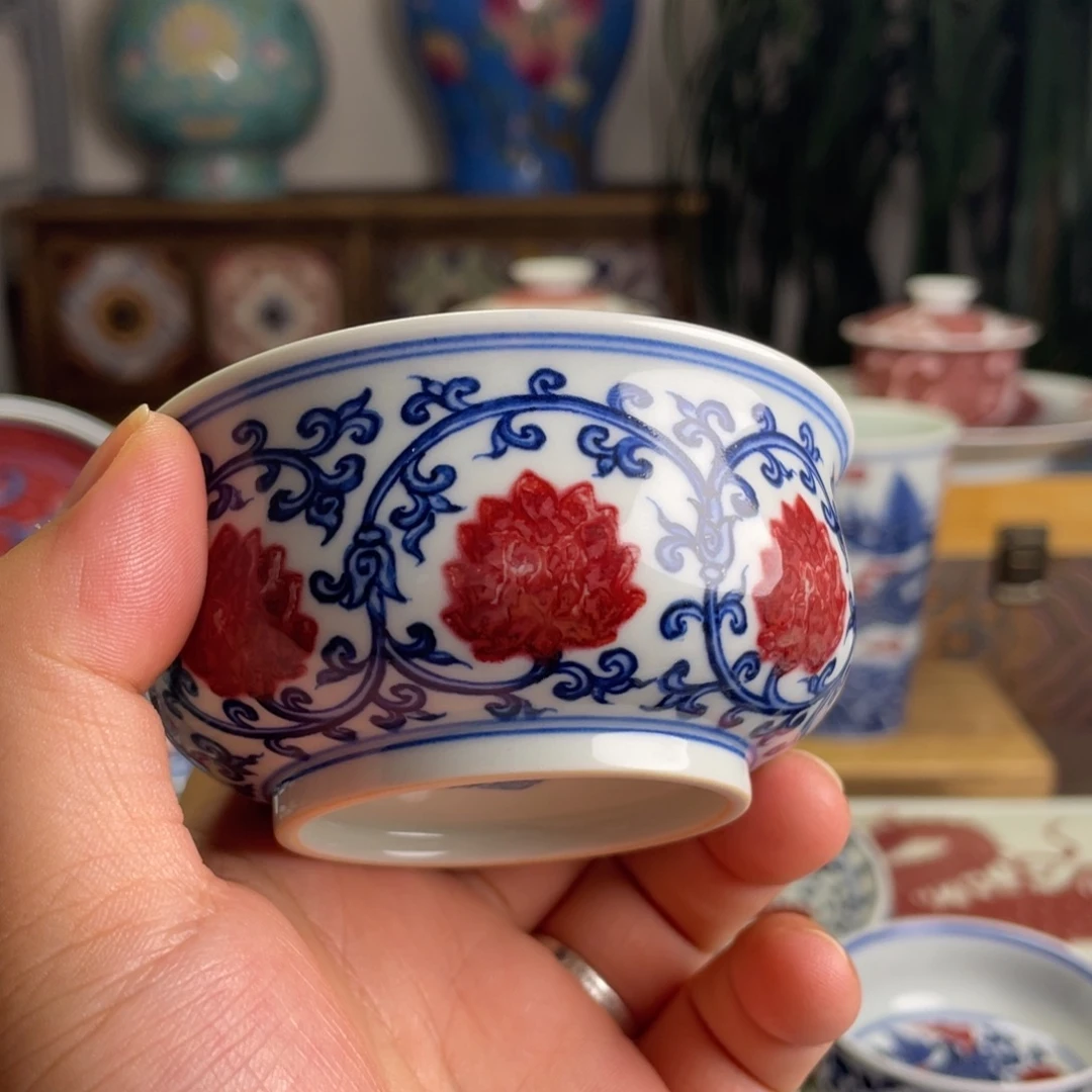 南***山釉里红金刚莲双线杯子