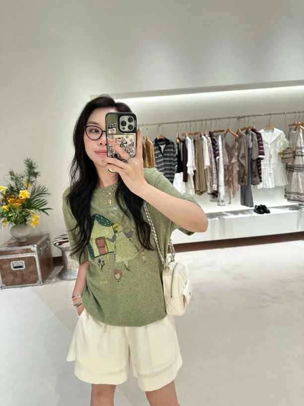 Hi TO Hi 设计师品牌小众新款 绿色女孩的家短袖T