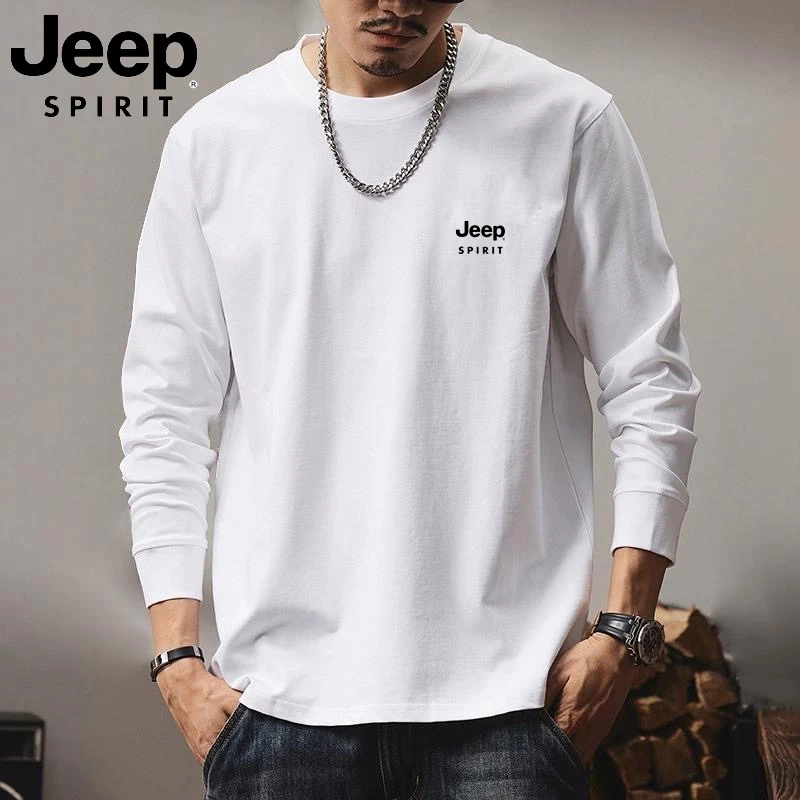 JEEPSPIRIT吉普长袖T恤新款春秋纯棉螺纹袖口打底衫男女卫衣休闲t