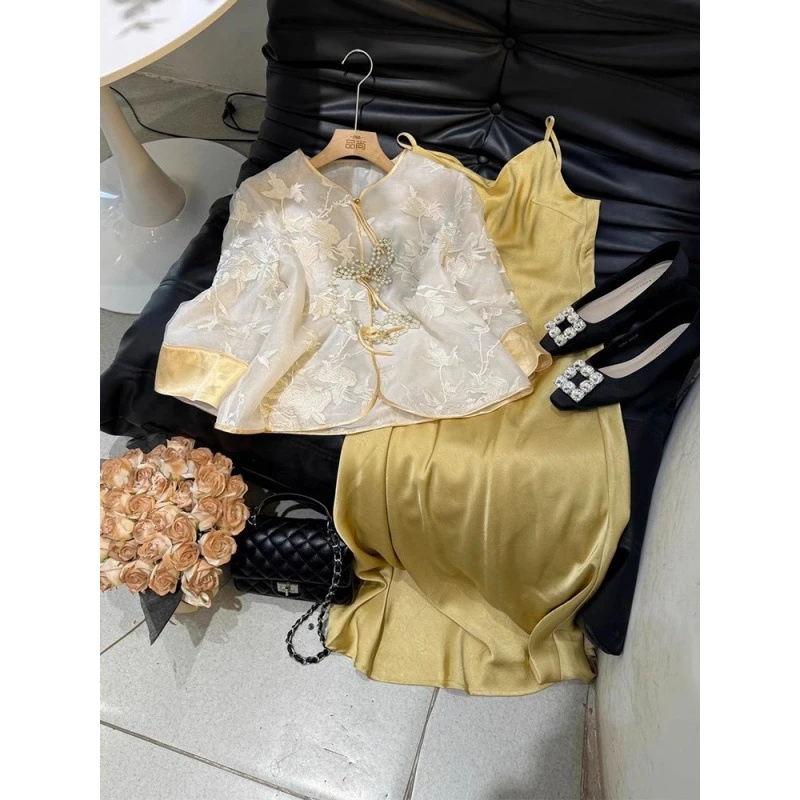 涤纶30%2025夏装搭配一整套新中式女装国风薄款防晒衬衫吊带连衣