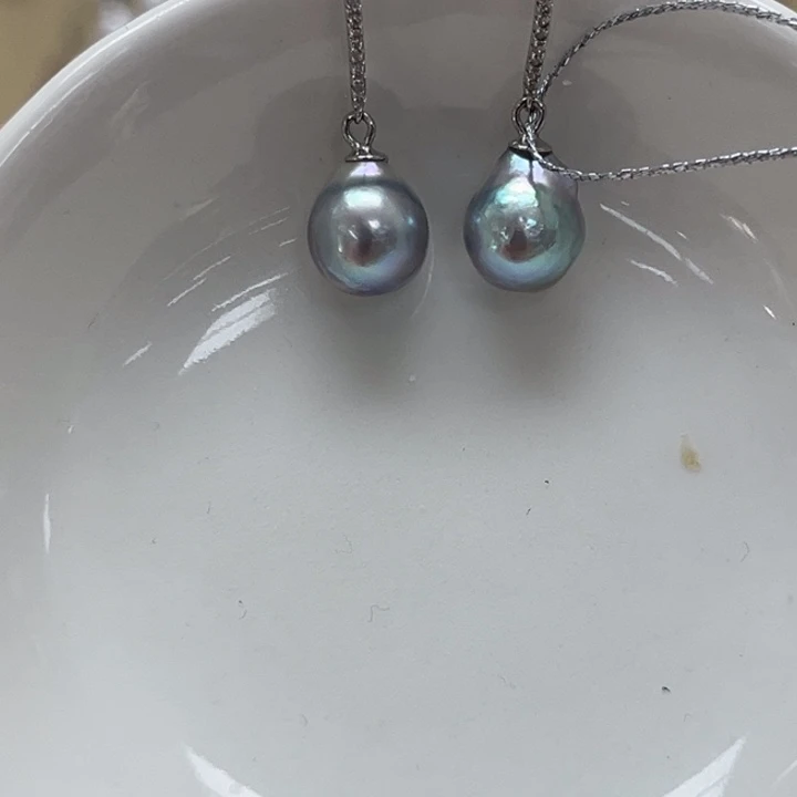 银S925镶嵌海水珍珠耳饰真多麻 8-9mm 2号