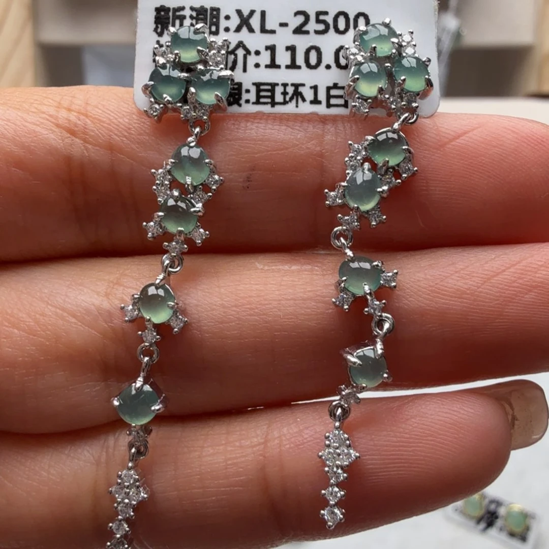 翡翠银S925镶嵌耳饰爱*4544444