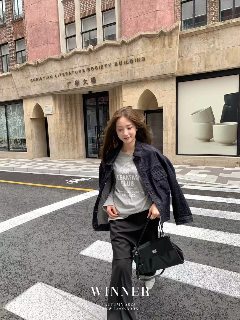 韩系复古小众宽松百搭牛仔外套8056 衣长64