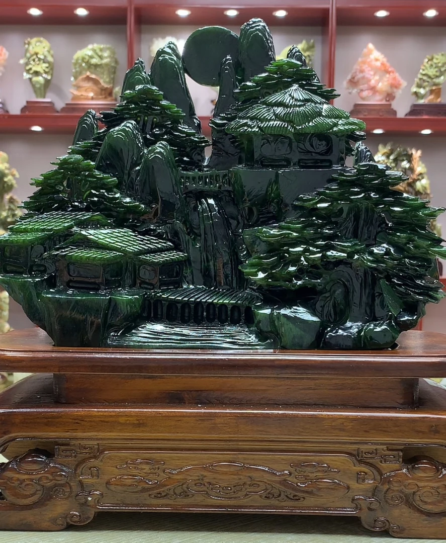 81294家居装饰摆件玉石雕刻电视柜玄关中式创意书房山水花鸟白菜