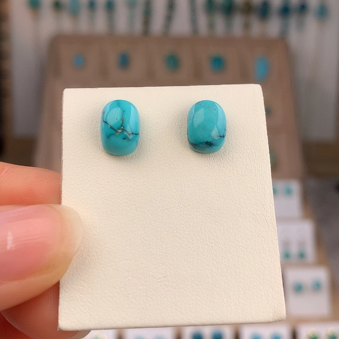 绿松石银S925镶嵌耳饰