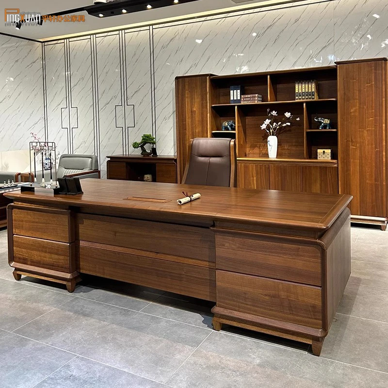 新中式实木老板桌总裁桌轻奢高端董事长办公桌椅组合大班台家具
