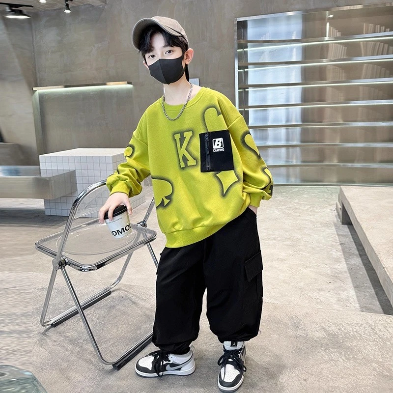 李宁联名娑奈男童春秋套装2025新款圆领卫衣套装印花帅气韩版时尚