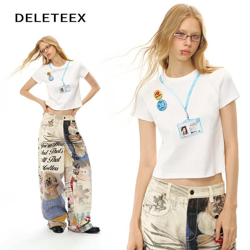 Deleteex原创DeD-moji系列工牌印花短袖T恤休闲舒适短款上衣正肩T