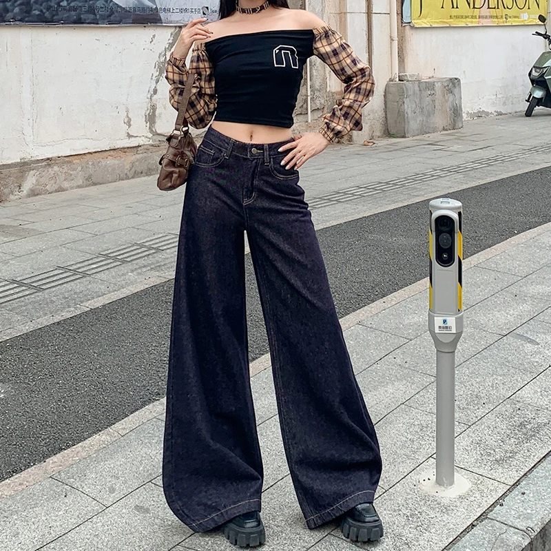 美式复古阔腿牛仔裤女2025秋季新款高腰显瘦宽松设计感垂感拖地裤