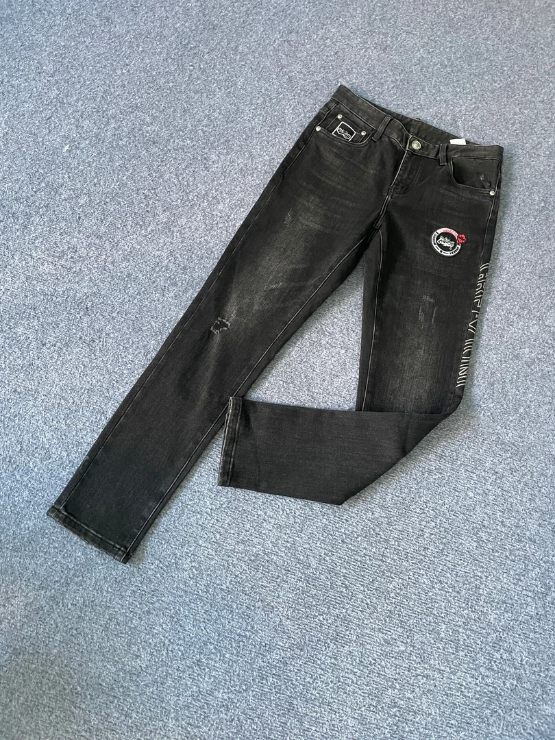 ku784男士秋冬季黑灰色新款加薄绒真破洞休闲牛仔长裤