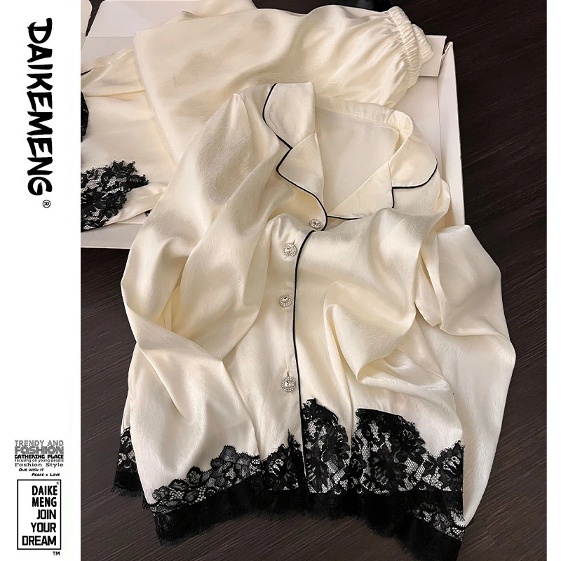 高级感蕾丝花边女款睡衣春秋款亲肤云朵棉百搭可外穿长袖长裤套装