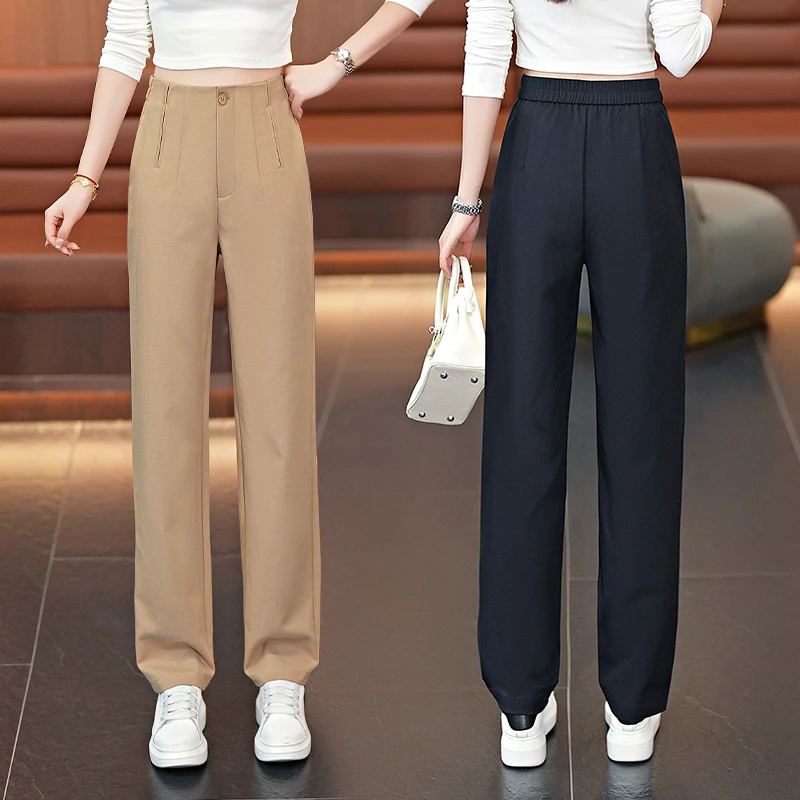 时尚休闲裤女2025春秋新款高腰显瘦百搭垂坠感窄版直筒裤大码提臀