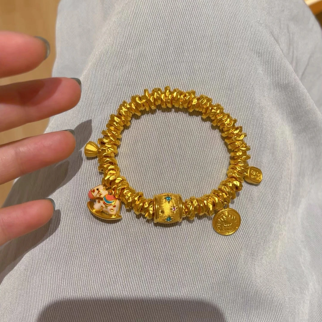 合金手链 合金手链新中式手作小木马金色黄财神盘缠手链