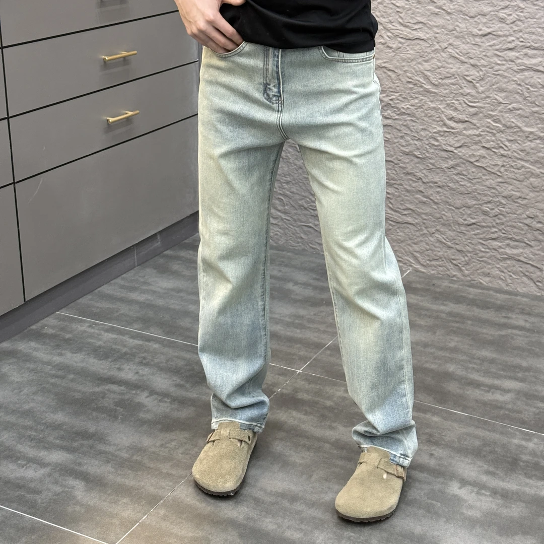 2025春季新款时尚休闲百搭薄款纯色净版男士直筒牛仔裤5063