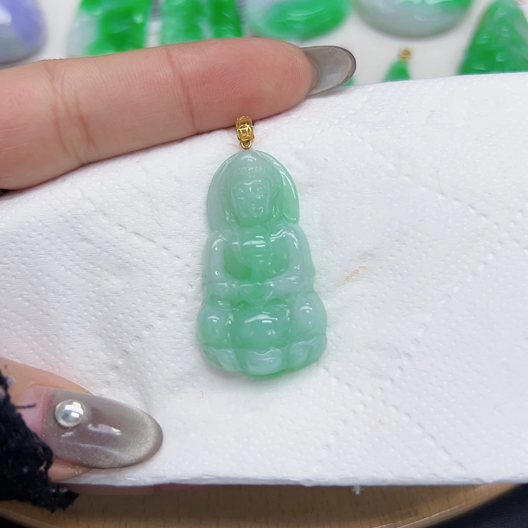 翡翠颈饰18K金镶嵌天然Ａ货翡翠