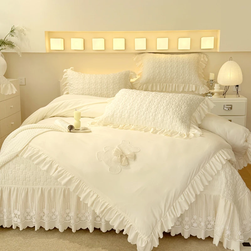 ＄春夏小熊星空【四件套】±6.3斤水洗双层纱床盖被罩套件可机洗床品