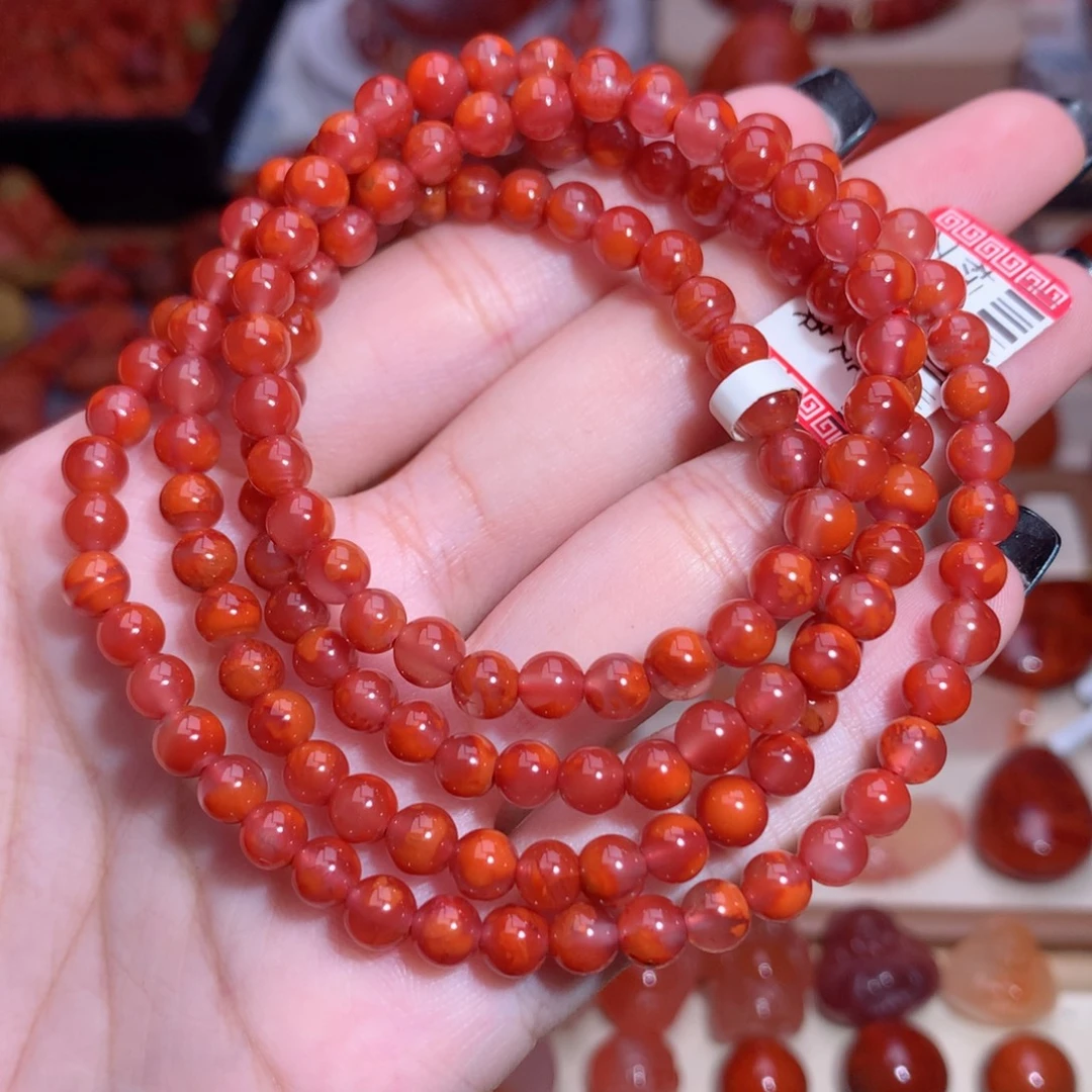 南红玛瑙未镶嵌南红玫红火焰多圈
