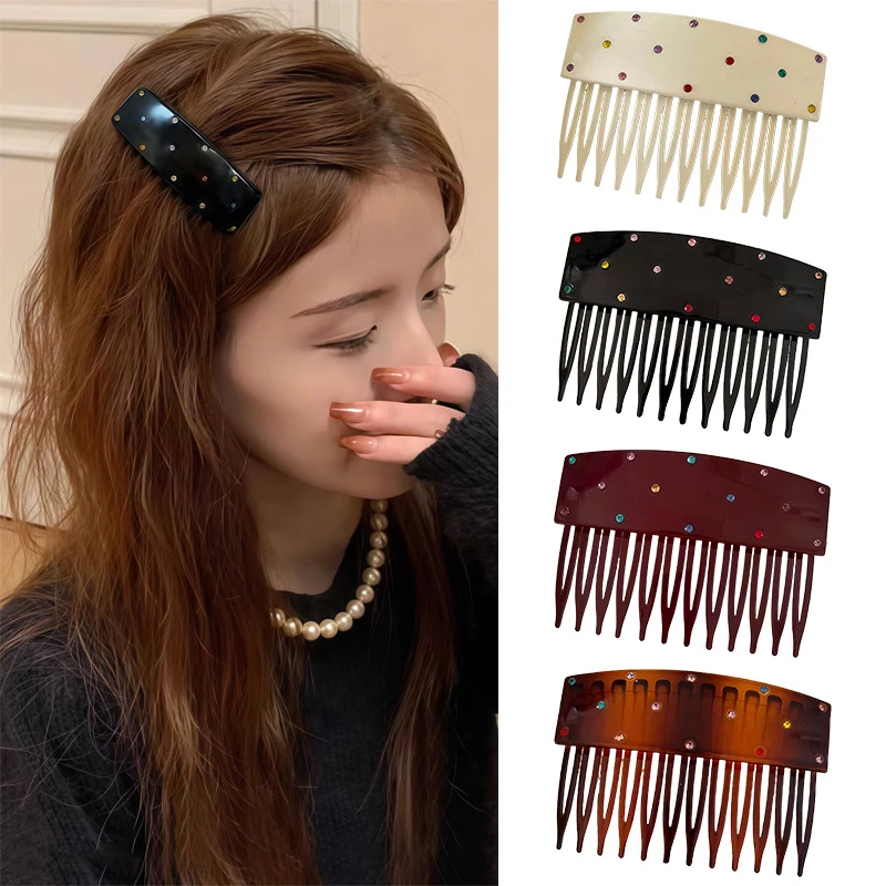 韩版彩钻密齿排梳实用百搭高级感发梳边夹整理碎发夹倒插梳刘海夹