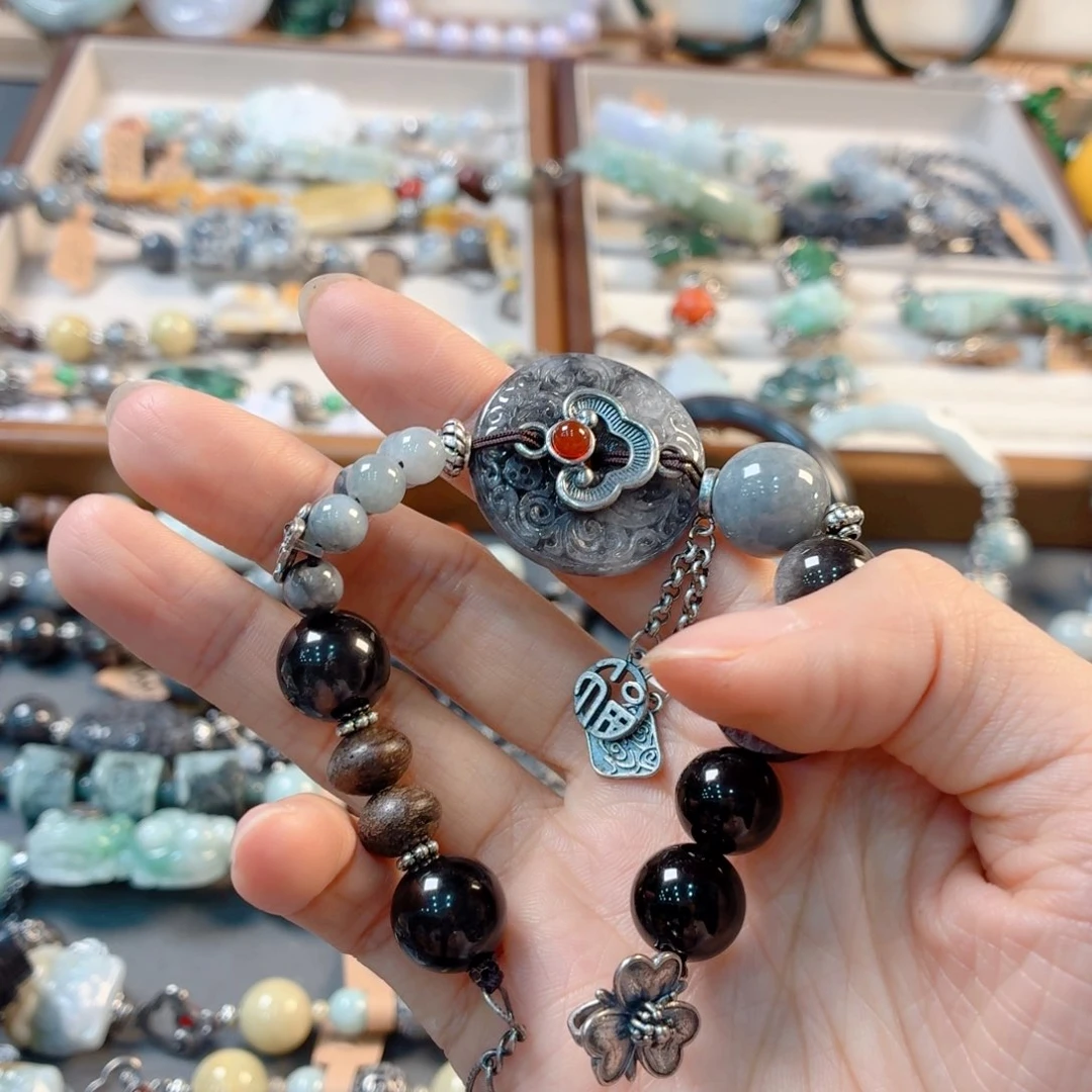 灰***串翡翠未镶嵌颈饰加单