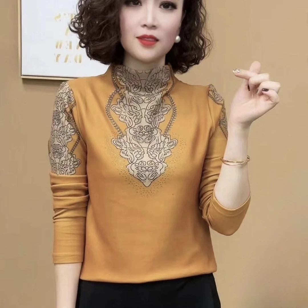 中老年女装妈妈打底衫秋冬新款双面绒加厚保暖小衫时尚洋气质上衣