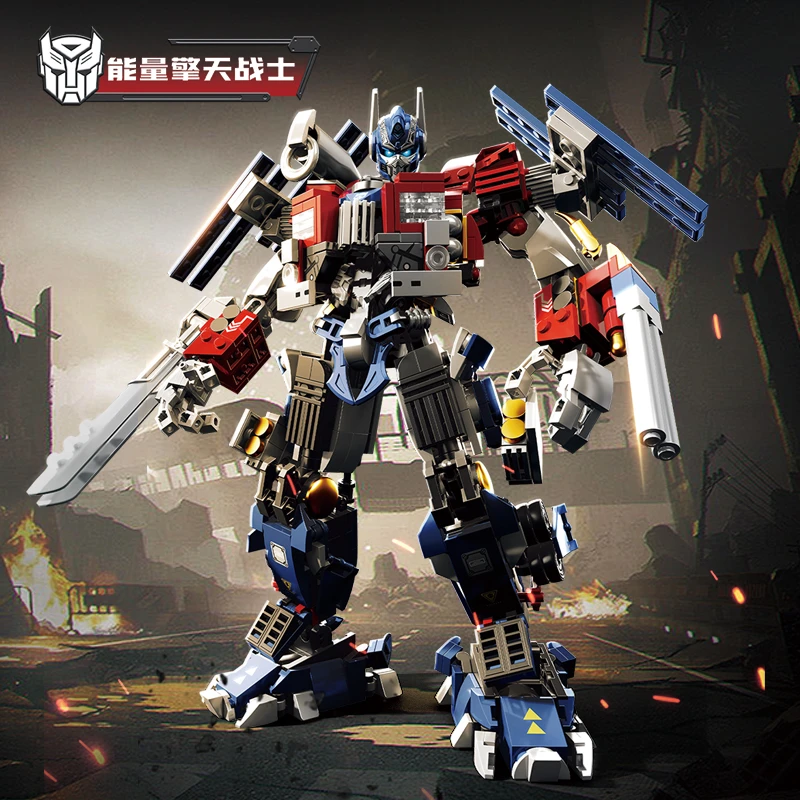 万高新品能量擎天战士天火战士小颗粒机甲变形积木机甲积木拼装