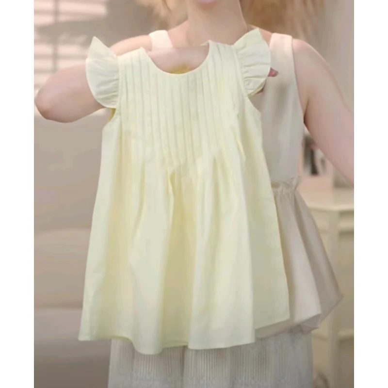 【夏款清仓no退no还】夏季女童棉质小飞袖连衣裙0627黄色飞袖连衣裙