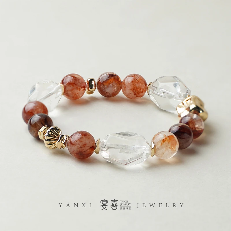 【红昭愿】白水晶随形红胶花单圈手串 多样性发其一
