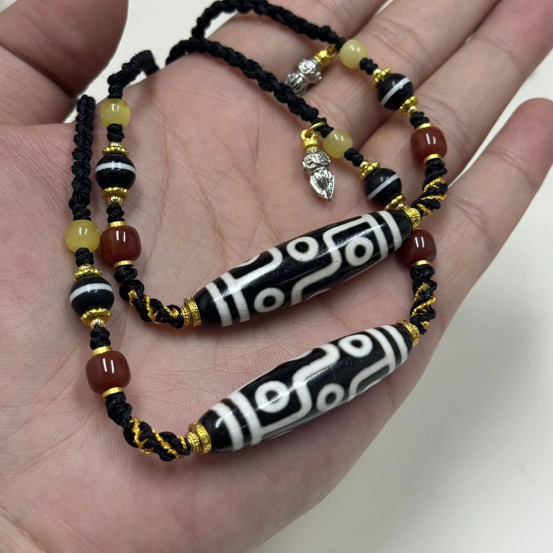 【曹掌柜精选】12 H35654-玛瑙DIY脖挂（九眼）-多样性发其一-11*47mm