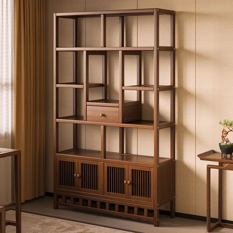 新中式竹质博古架多宝阁客厅置物架古摆件柜茶叶展示收纳柜5层以