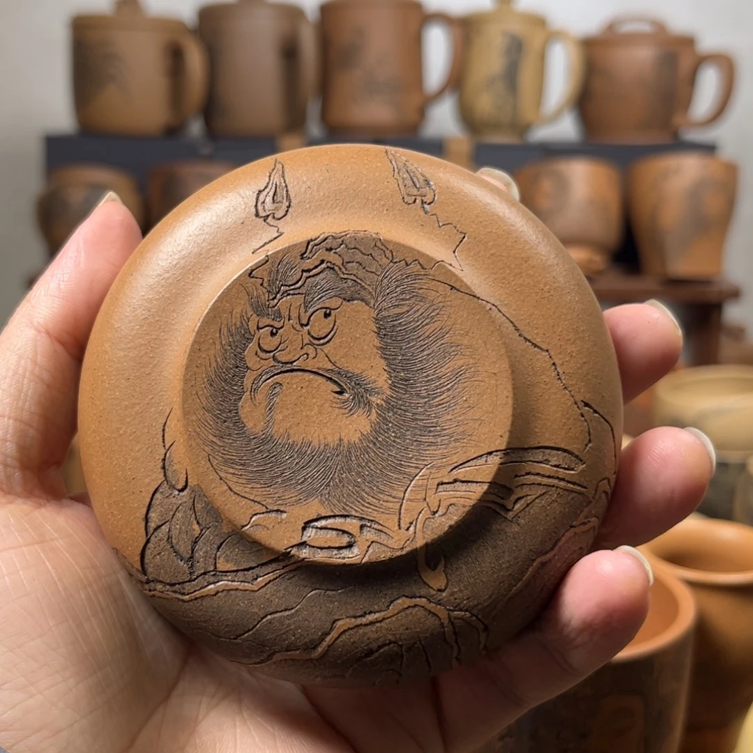 紫砂杯子完**暴微瑕疵无锦盒钟馗刻绘紫砂主人杯