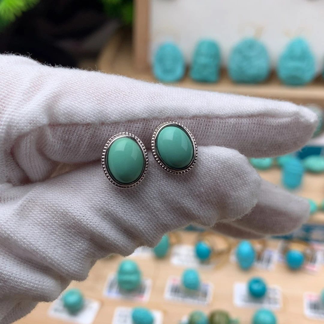绿松石珠宝奇石银S925镀金镶嵌
