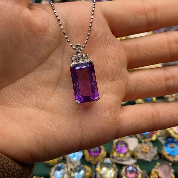 水晶颈饰银S925镶嵌@****?天然水晶吊坠