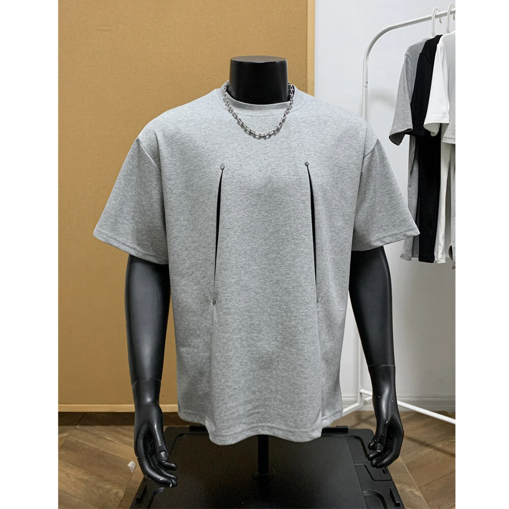 高级感刀割设计款结构短袖T恤男夏季宽松痞帅高克重磅圆领半袖潮